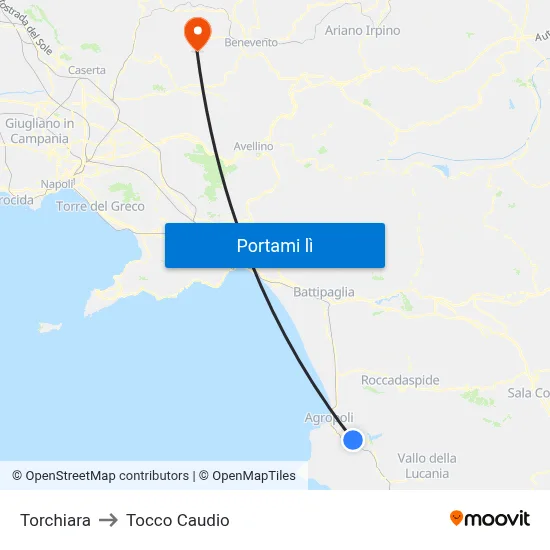 Torchiara to Tocco Caudio map