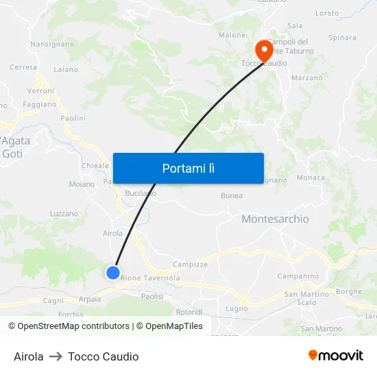 Airola to Tocco Caudio map