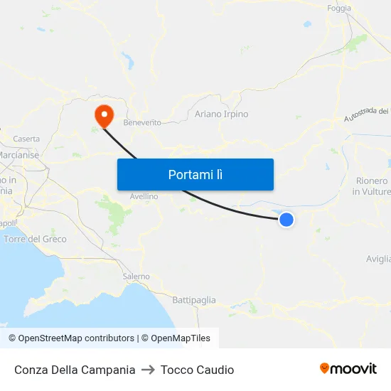 Conza Della Campania to Tocco Caudio map