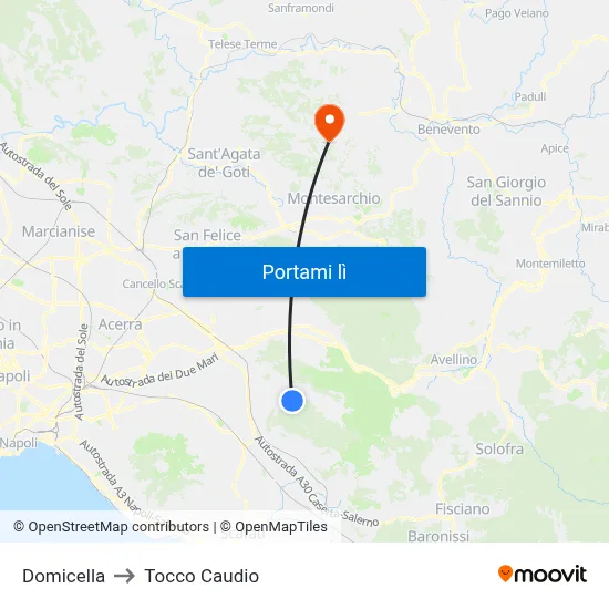 Domicella to Tocco Caudio map