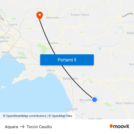 Aquara to Tocco Caudio map
