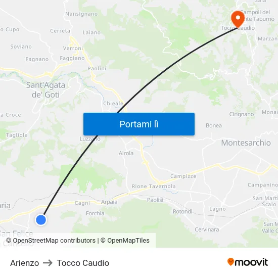 Arienzo to Tocco Caudio map