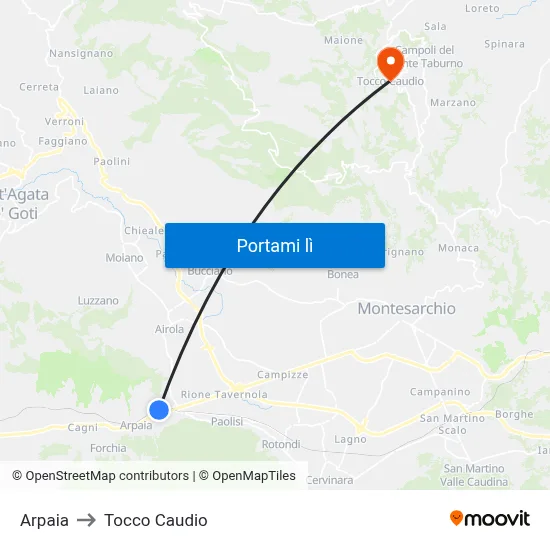 Arpaia to Tocco Caudio map