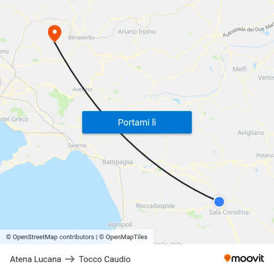 Atena Lucana to Tocco Caudio map