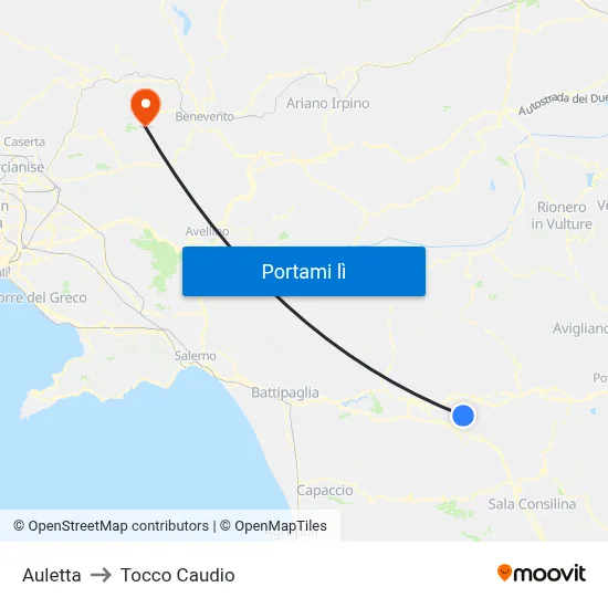 Auletta to Tocco Caudio map