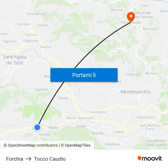 Forchia to Tocco Caudio map