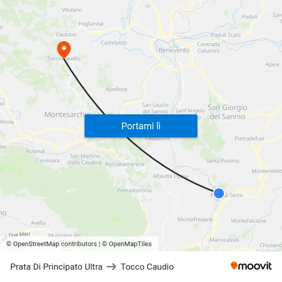 Prata Di Principato Ultra to Tocco Caudio map