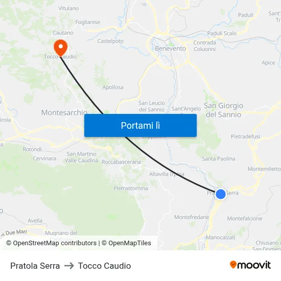 Pratola Serra to Tocco Caudio map