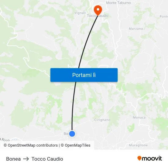 Bonea to Tocco Caudio map