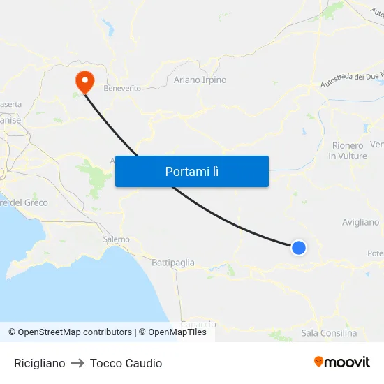 Ricigliano to Tocco Caudio map