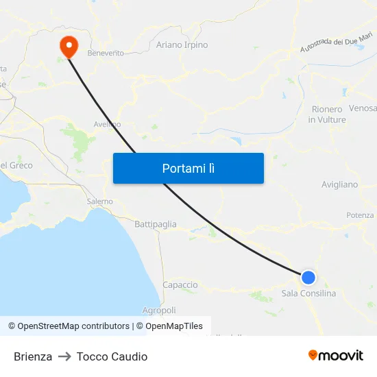 Brienza to Tocco Caudio map