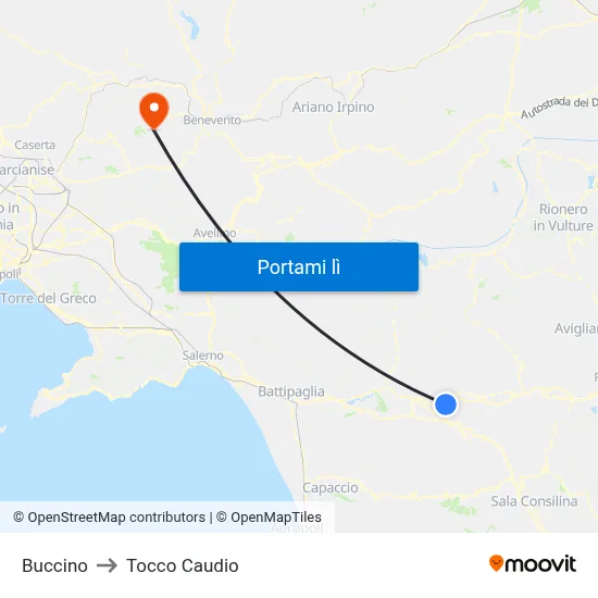 Buccino to Tocco Caudio map