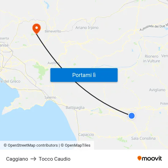 Caggiano to Tocco Caudio map