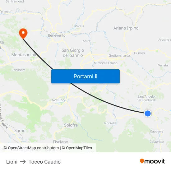 Lioni to Tocco Caudio map
