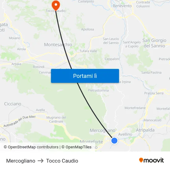 Mercogliano to Tocco Caudio map