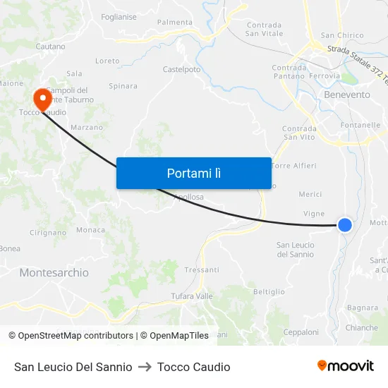 San Leucio Del Sannio to Tocco Caudio map