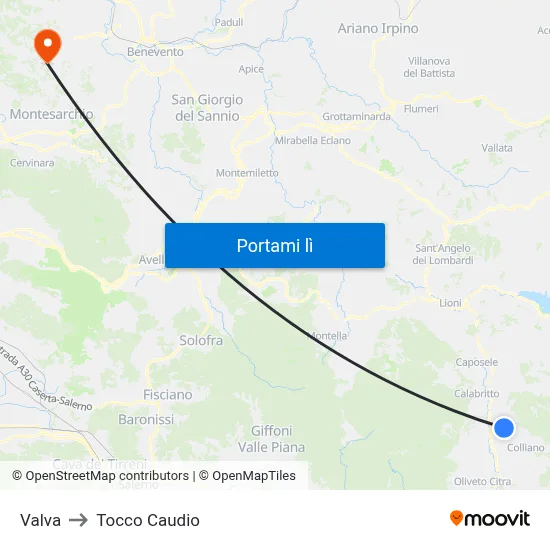 Valva to Tocco Caudio map