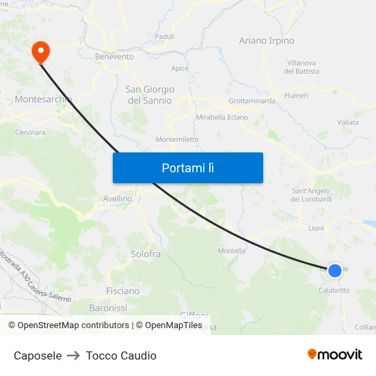 Caposele to Tocco Caudio map