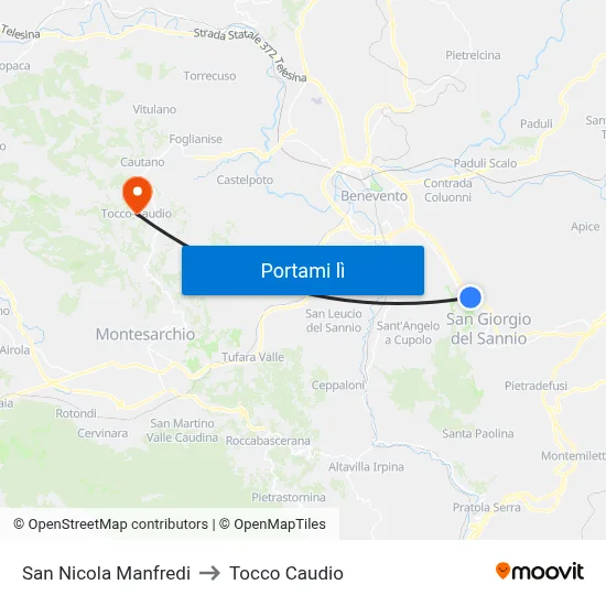 San Nicola Manfredi to Tocco Caudio map
