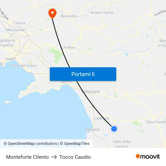 Monteforte Cilento to Tocco Caudio map