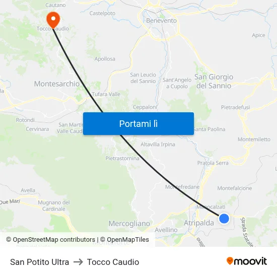 San Potito Ultra to Tocco Caudio map
