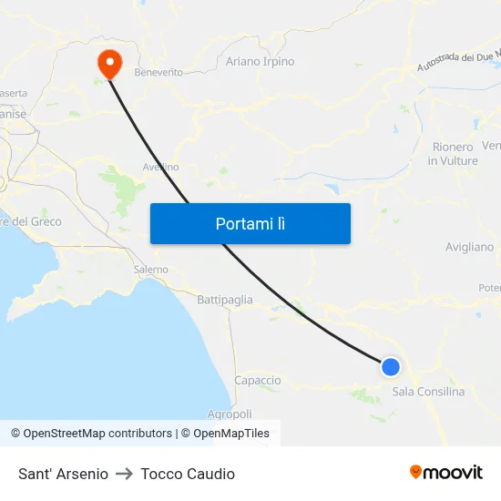 Sant' Arsenio to Tocco Caudio map