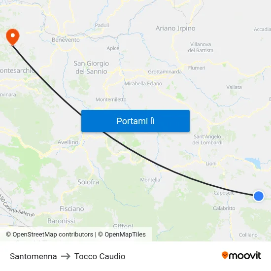 Santomenna to Tocco Caudio map