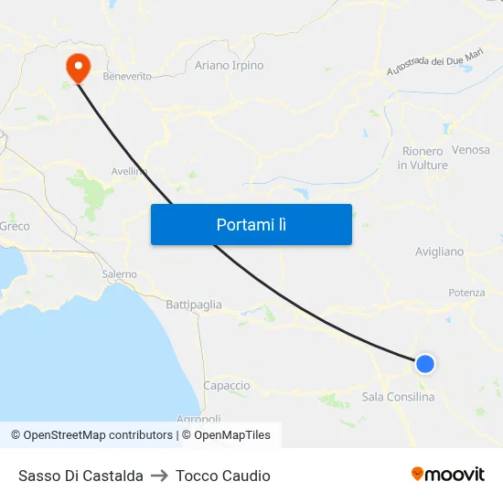 Sasso Di Castalda to Tocco Caudio map