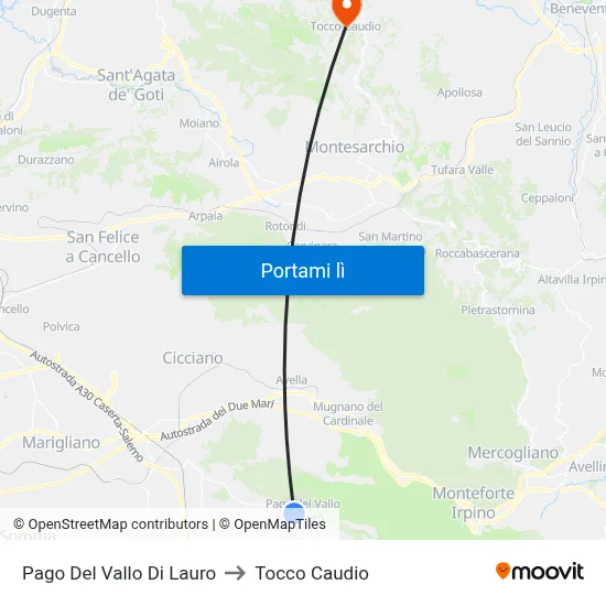 Pago Del Vallo Di Lauro to Tocco Caudio map
