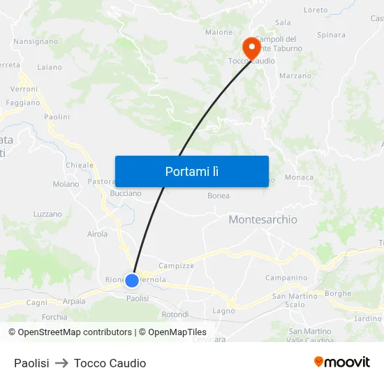 Paolisi to Tocco Caudio map