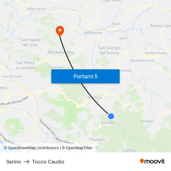 Serino to Tocco Caudio map