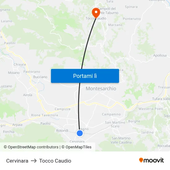 Cervinara to Tocco Caudio map