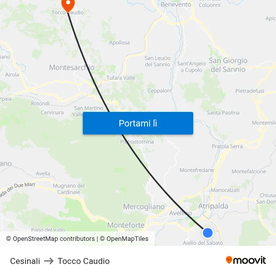 Cesinali to Tocco Caudio map