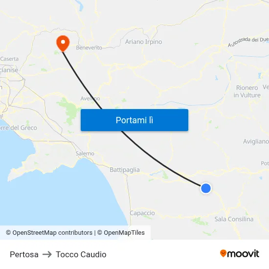 Pertosa to Tocco Caudio map