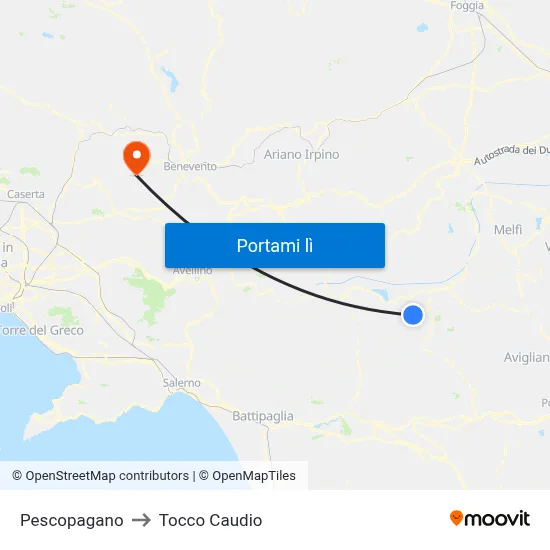 Pescopagano to Tocco Caudio map