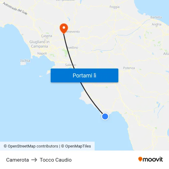 Camerota to Tocco Caudio map