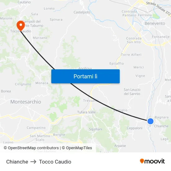 Chianche to Tocco Caudio map