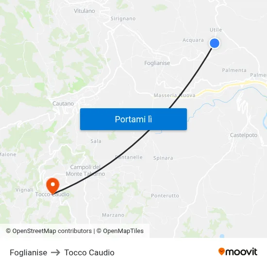 Foglianise to Tocco Caudio map