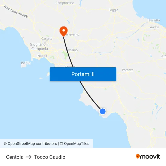 Centola to Tocco Caudio map