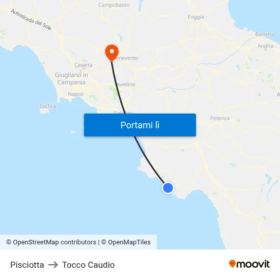 Pisciotta to Tocco Caudio map