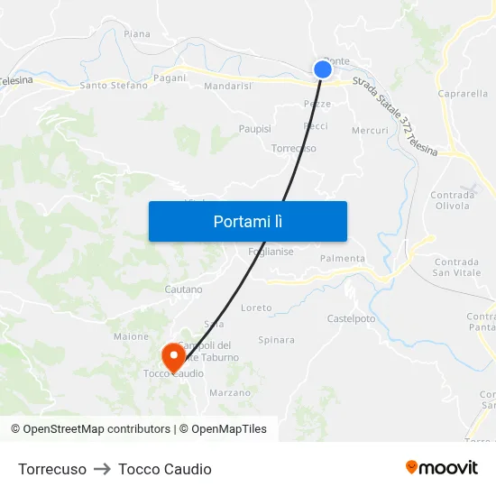 Torrecuso to Tocco Caudio map