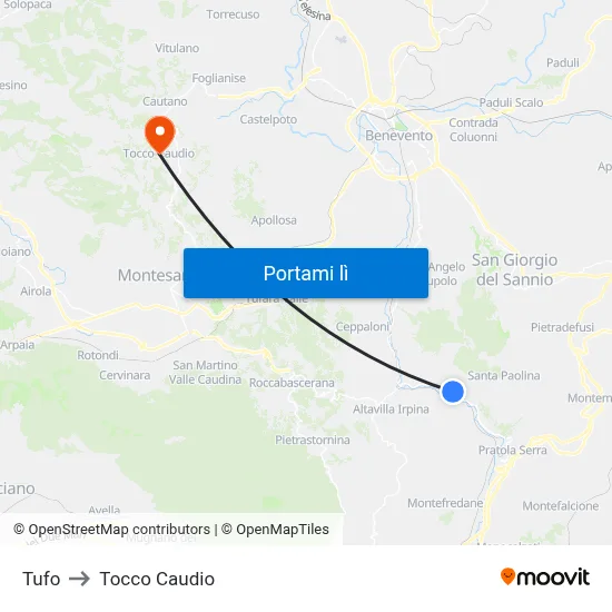 Tufo to Tocco Caudio map