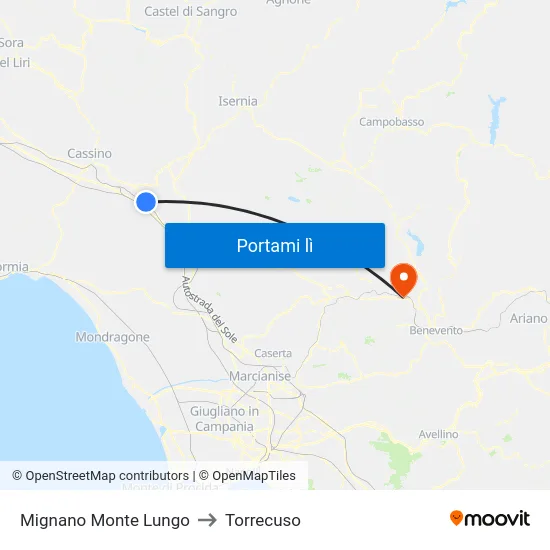 Mignano Monte Lungo to Torrecuso map