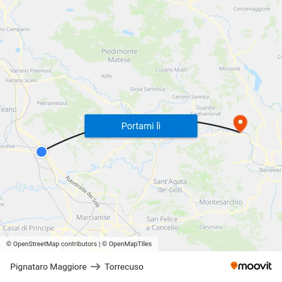 Pignataro Maggiore to Torrecuso map