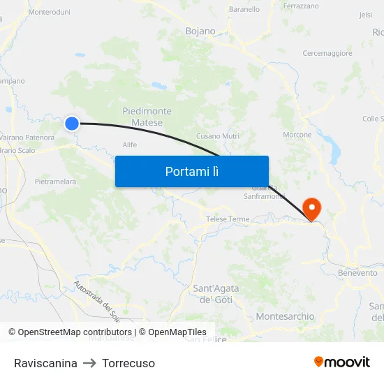 Raviscanina to Torrecuso map