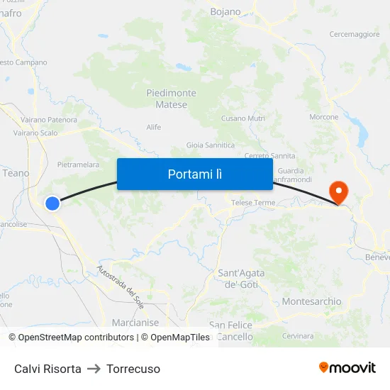 Calvi Risorta to Torrecuso map