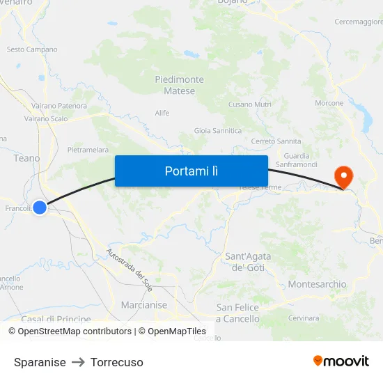 Sparanise to Torrecuso map