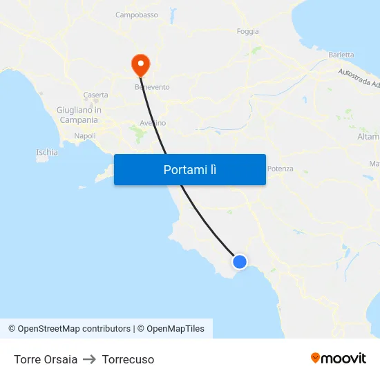 Torre Orsaia to Torrecuso map