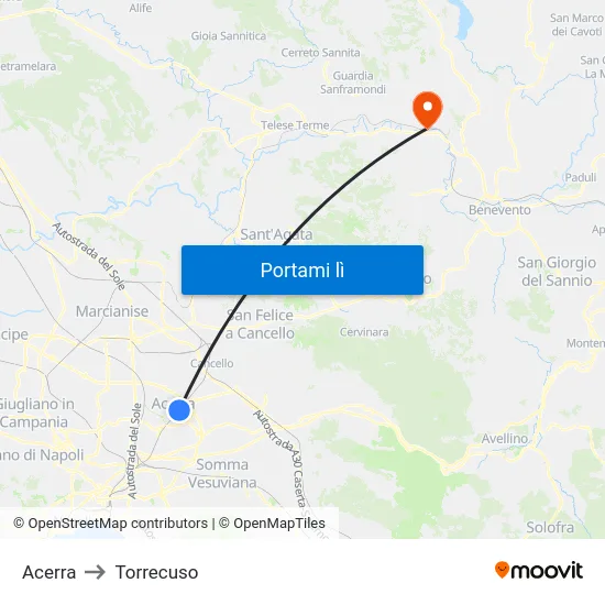 Acerra to Torrecuso map