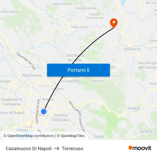 Casalnuovo Di Napoli to Torrecuso map
